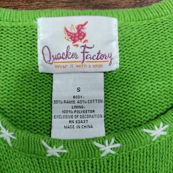 Quacker Factory Green Cute Ugly Christmas Sweater S Snowman & Reindeer - Picture 2 of 12